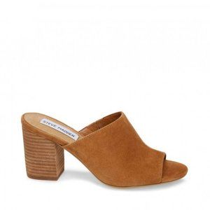 Steve Madden Brown Suede Heeled Mules Peep Toe Slop On Block Heels Size 9